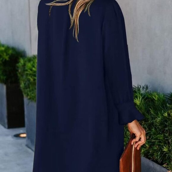 Women's Summer Casual V Neck Shift Dress Long Sleeve Polyester Size Large - Picture 4 of 5